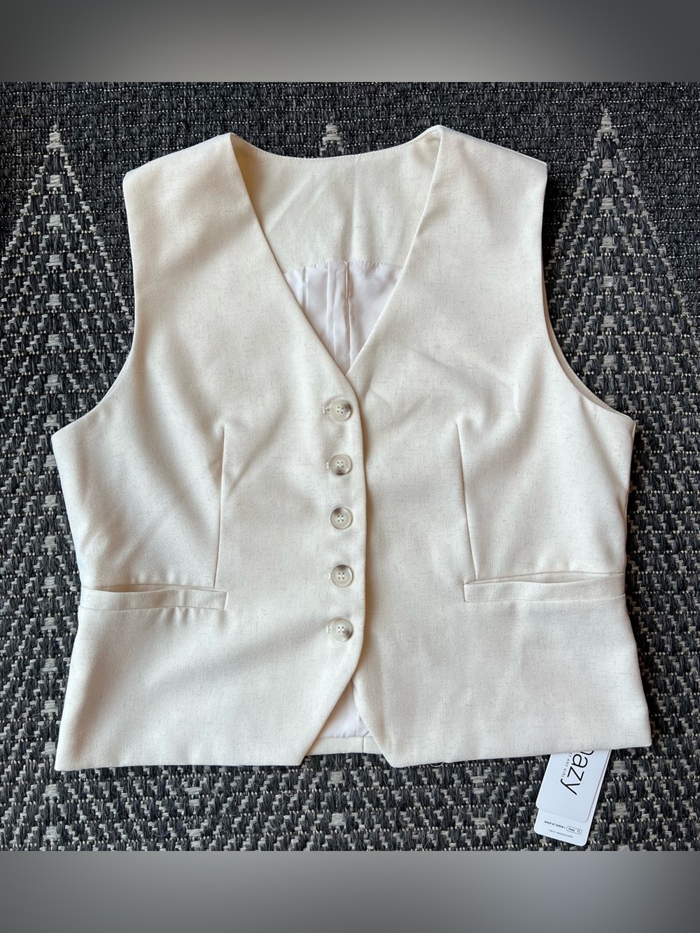 Dazy SheIn Vest Womens L Button Front Lined V Neck Sleeveless Linen Blend NWT